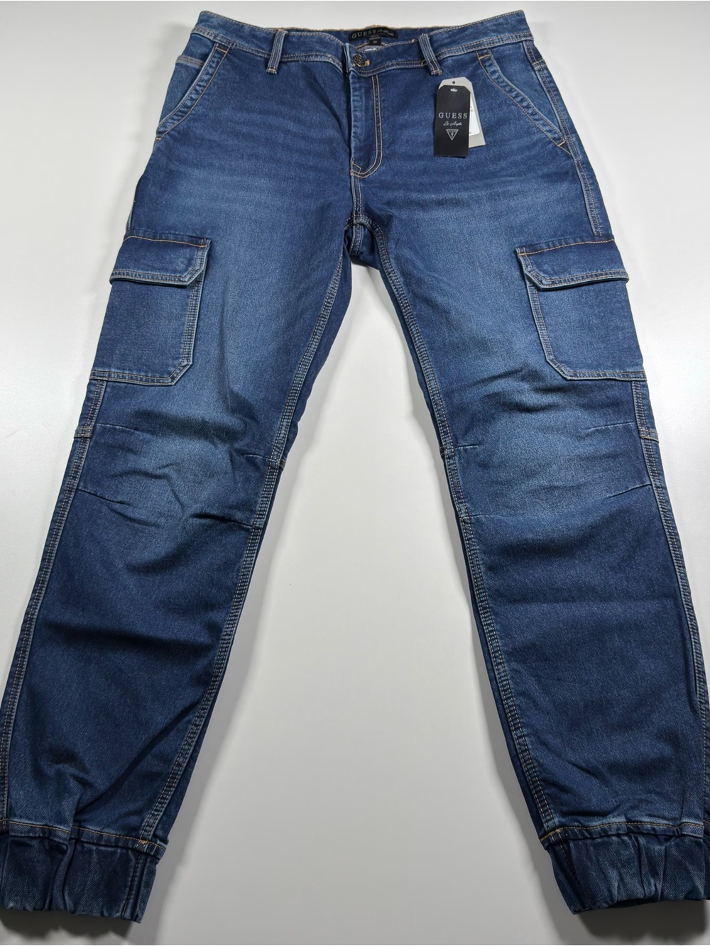 Guess Men’s Dark Blue Cargo Denim Cuffed Pants NWT
